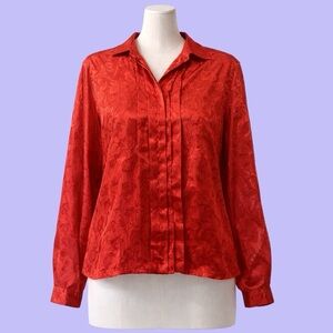 Self Expression 1980s Vintage Roses Red Romantic Goth Button Down Blouse